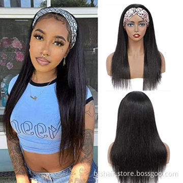 Straight Headband Wigs Human Hair for Black Women 24" Long Hair 10A Brazilian Virgin Hair 150% Density Glueless None Lace Front